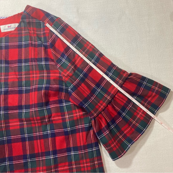 Vineyard Vines Merry Plaid Greenwich Flutter Sleeve Shift Dress - Size 12 - Picture 7 of 15